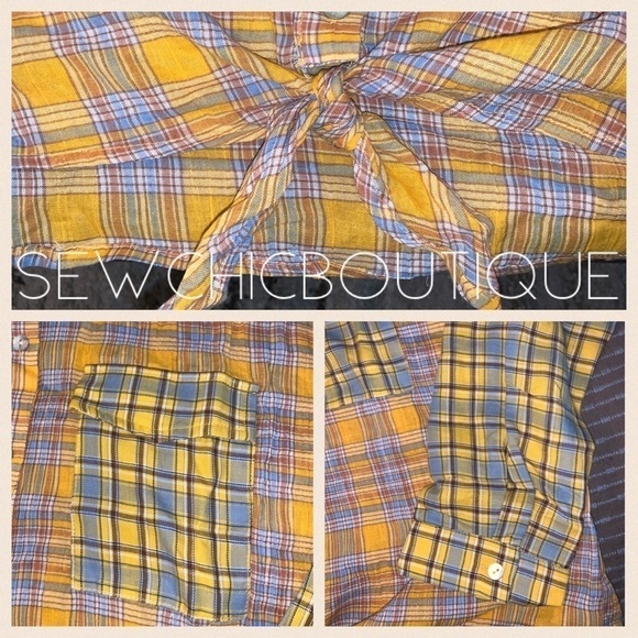 Mustard Plaid Contrast Front Tie Pocket Shirt - Picture 7 of 8